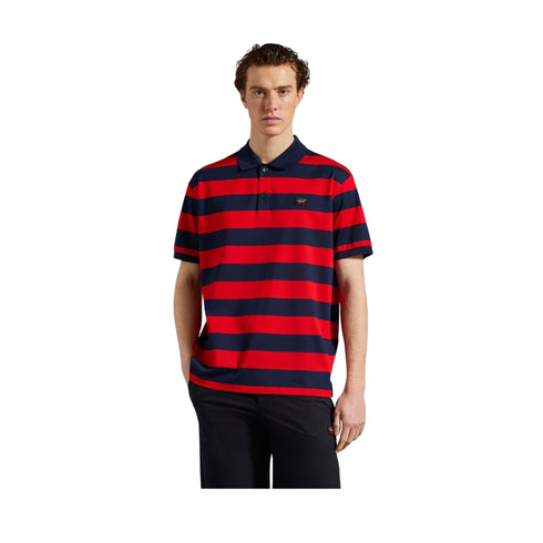 Polo Uomo Iconica a righe con badge Blu rosso PAUL & SHARK- Francavilla Moda